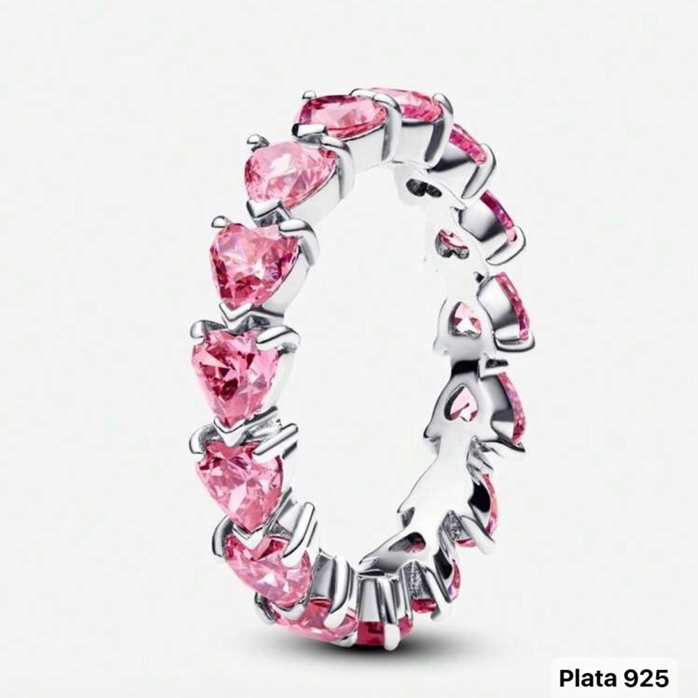 New Sterling Silver S925 Elegant Pink Heart-Shaped Stone Silver Ring size 8